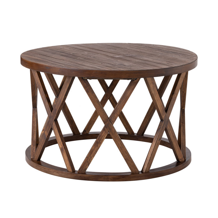 Gracie Oaks Viradis Farmhouse Coffee Table, Rustic Round Coffee Table